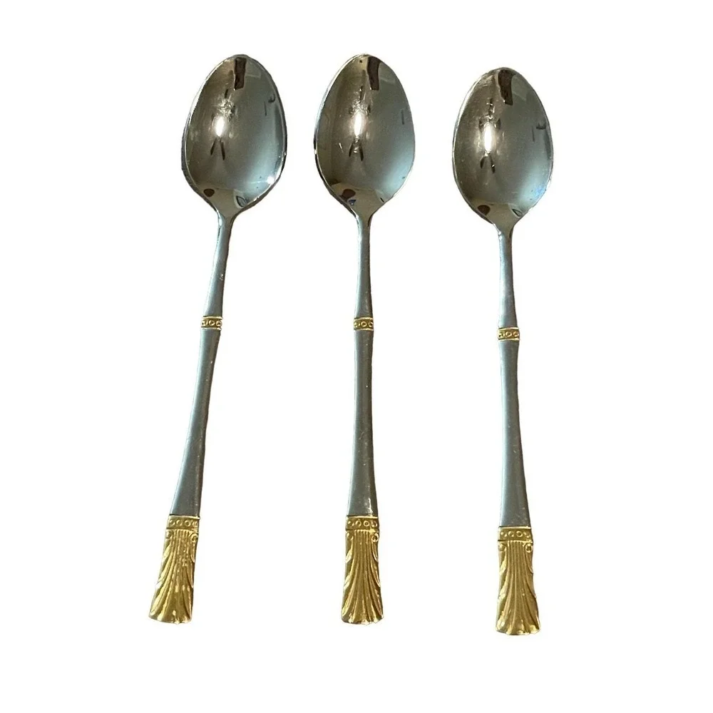 Baek San Royal Demitasse Spoons 18-8 Stainless‎ Gold Trim Lot Of 3 B242